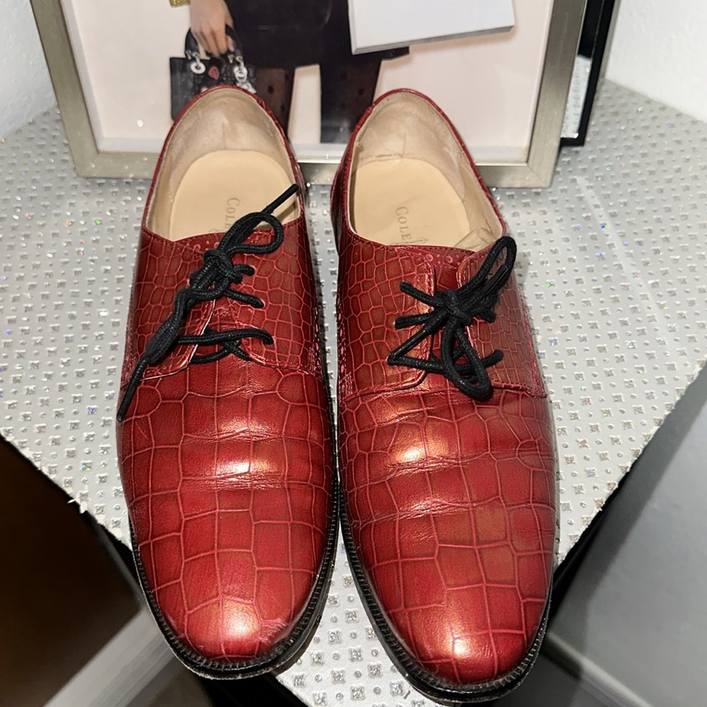 Cole Hann Women's Bresyln Oxford in Red Gold Metalic Croc - Picture 3 of 8